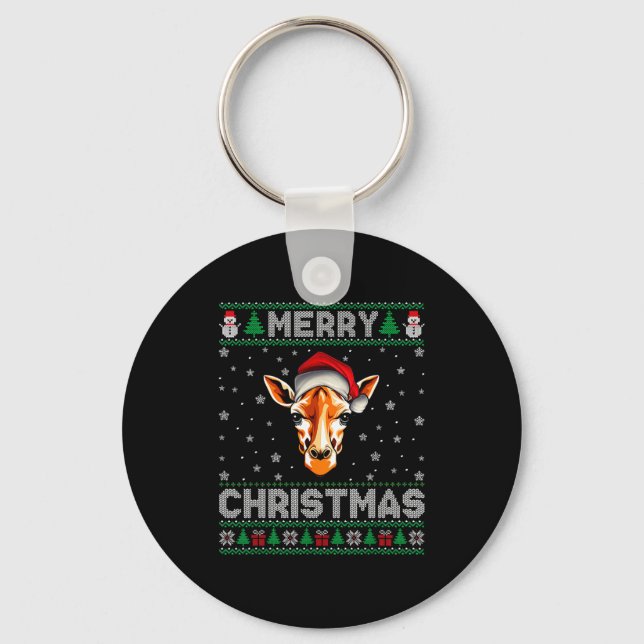 Porte-clés Merry Christmas 2025 Giraffe Santa Hat Ugly Xmas  (Recto)