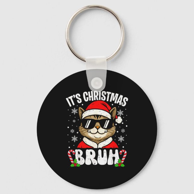 Porte-clés Merry Christmas Bruh Funny Cat Kitten Xmas Men Boy (Recto)