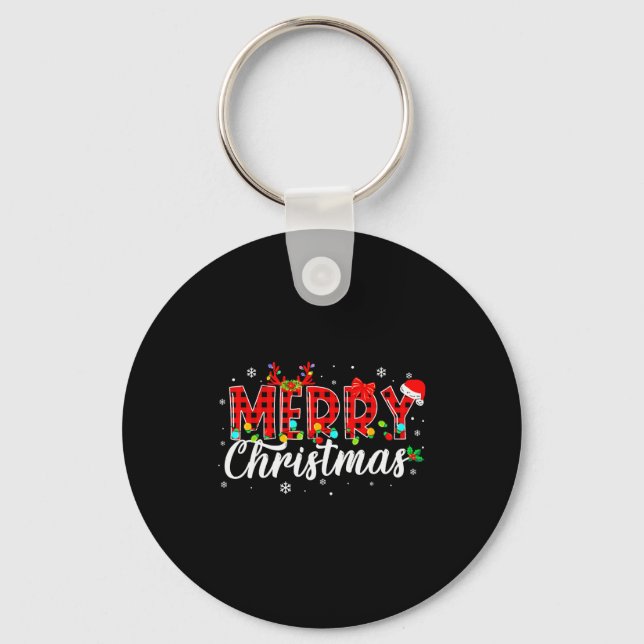 Porte-clés Merry Christmas Buffalo Plaid Red Santa Family Mat (Recto)