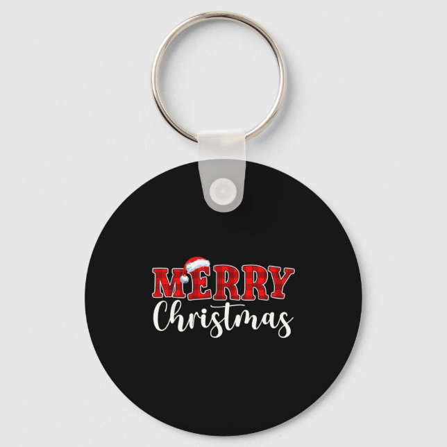 Porte-clés Merry Christmas Buffalo Plaid Red Santa Hat Xmas P (Recto)