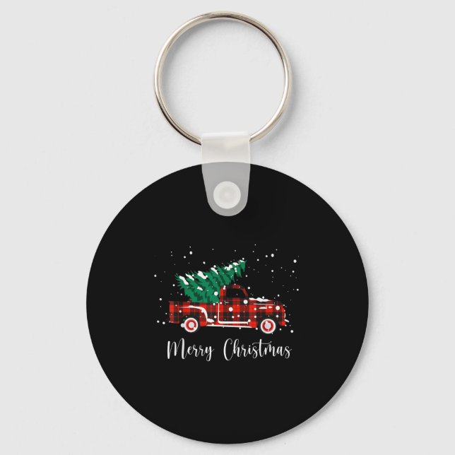 Porte-clés Merry Christmas Buffalo Truck Tree Red Plaid  (Recto)