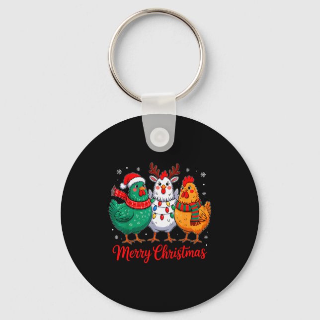 Porte-clés Merry Christmas Chicken Farmer Animal Santa Hat Xm (Recto)