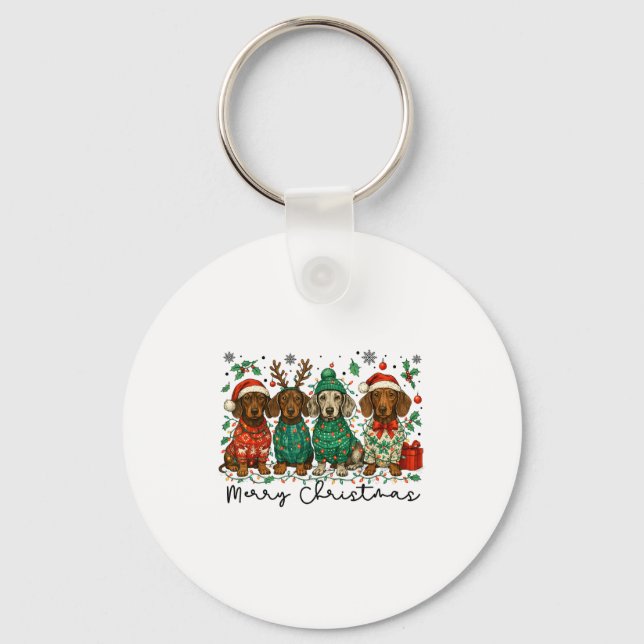 Porte-clés Merry Christmas Dachshund Dog Retro Xmas Puppy Men (Recto)