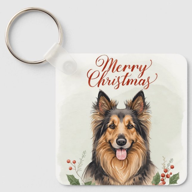 Porte-clés Merry Christmas Dog Festive Holiday Keychain Charm (Recto)