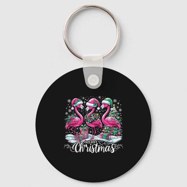 Porte-clés Merry Christmas Hat Santa Flamingo Light Christmas (Recto)