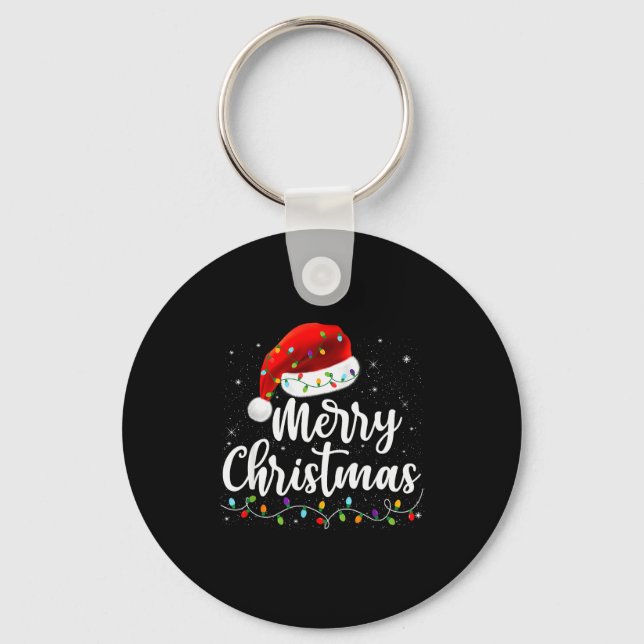 Porte-clés Merry Christmas Lights Red Santa Hat Xmas Family M (Recto)
