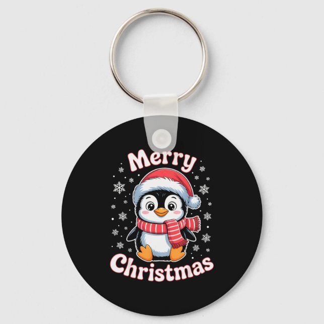 Porte-clés Merry Christmas Penguin Cute Santa Hat Snowflake H (Recto)