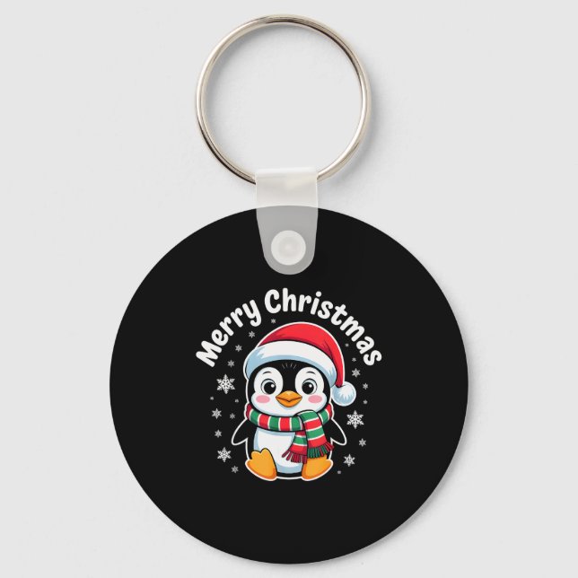 Porte-clés Merry Christmas Penguin Cute Santa Hat Winter Holi (Recto)