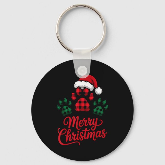 Porte-clés Merry Christmas Plaid Paw Pet Owners Holiday Dog L (Recto)