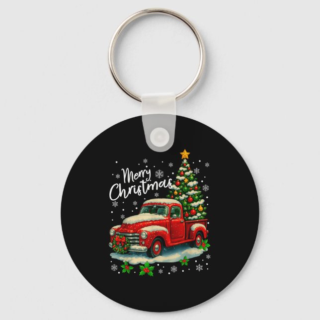 Porte-clés Merry Christmas Red Truck Funny Xmas Tree Family M (Recto)