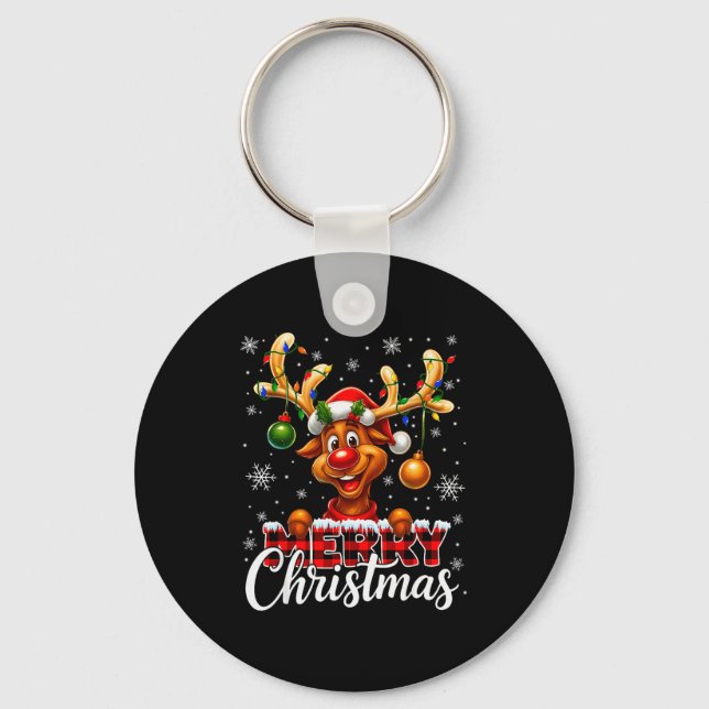 Porte-clés Merry Christmas Reindeer Plaid Pajamas Xmas Shirts (Recto)