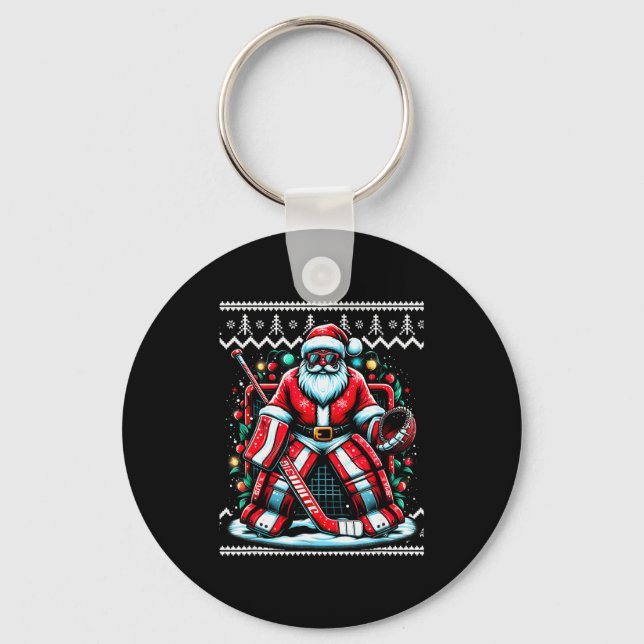 Porte-clés Merry Christmas Santa Hockey Goalie Ugly Christmas (Recto)