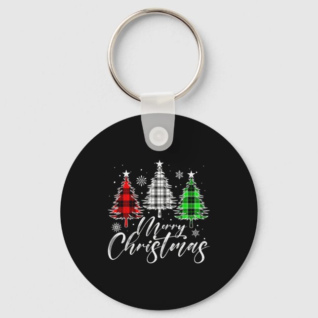 Porte-clés Merry Christmas Tree Buffalo Plaid Red White Green (Recto)