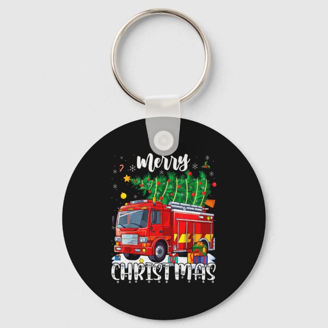 Porte-clés Merry Christmas Tree Firetruck Pajama Firefighter  (Recto)
