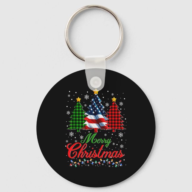 Porte-clés Merry Christmas Tree Plaid Us Flag Snowflake Xmas  (Recto)