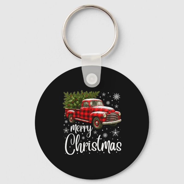 Porte-clés Merry Christmas Truck Buffalo Plaid Xmas Tree Men  (Recto)