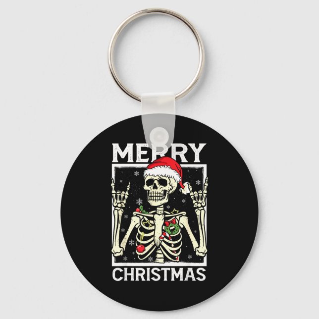 Porte-clés Merry Christmas Xmas Skull Skeleton Funny Men Wome (Recto)