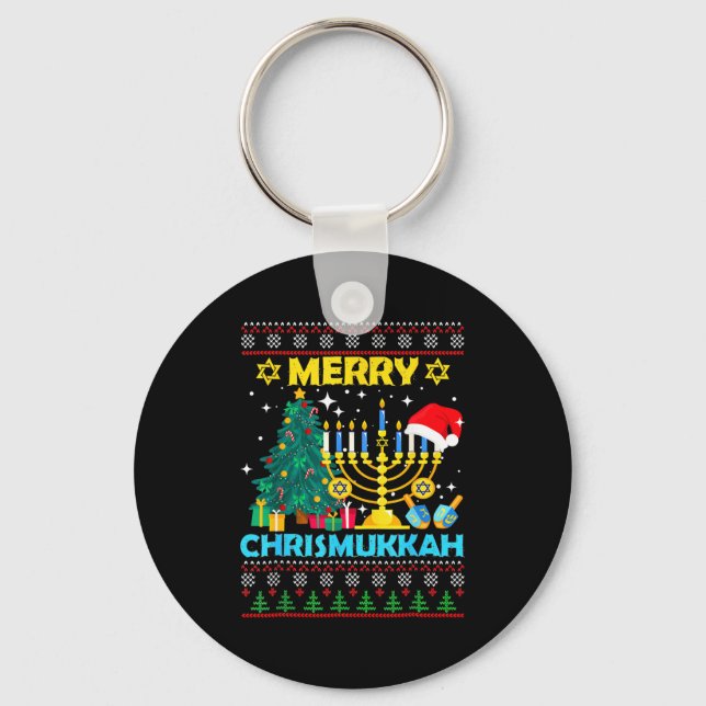 Porte-clés Merry Christmukkah Hanukkah Christmas Tree Xmas Fa (Recto)