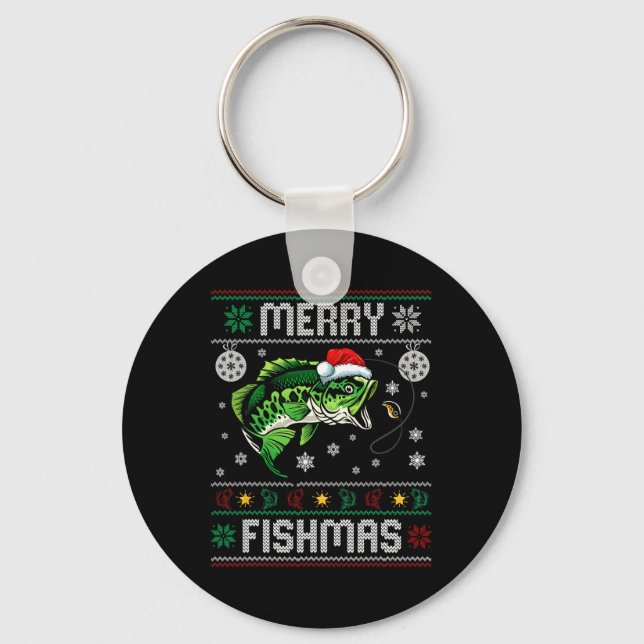 Porte-clés Merry Fishmas Amusants Pêche Pêcheur de poisson Ug (Recto)