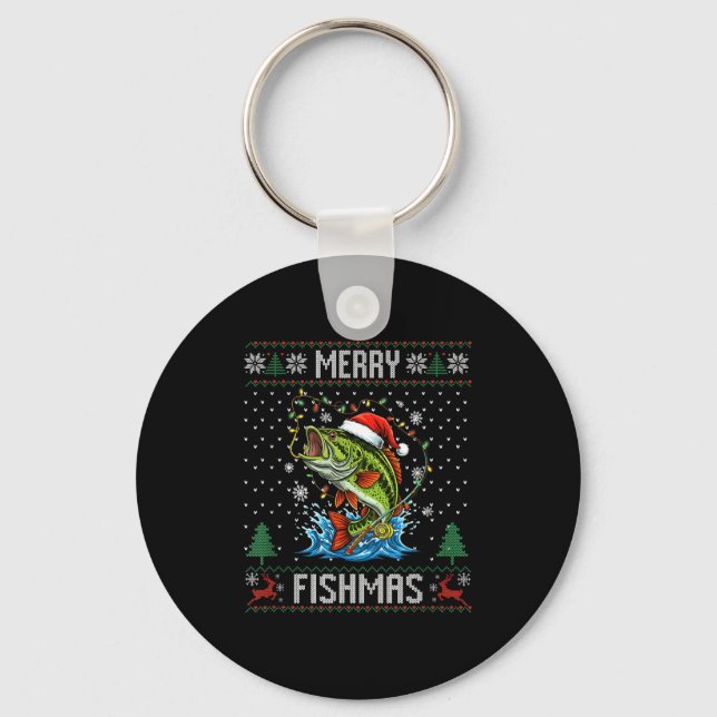 Porte-clés Merry Fishmas B Fish Fishing Christmas Ugly Sweate (Recto)
