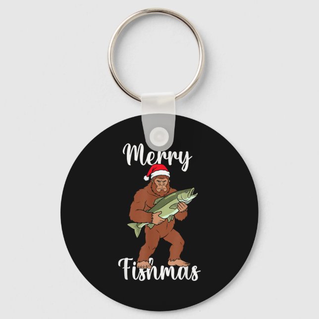 Porte-clés Merry Fishmas Bigfoot Fishing Funny Sasquatch Sant (Recto)