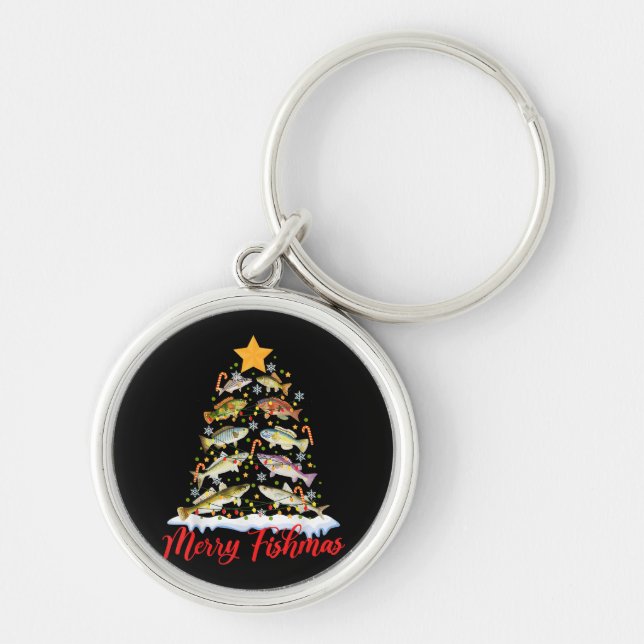 Porte-clés Merry Fishmas Funky Christmas Tree Lights Fish Fis (Devant)