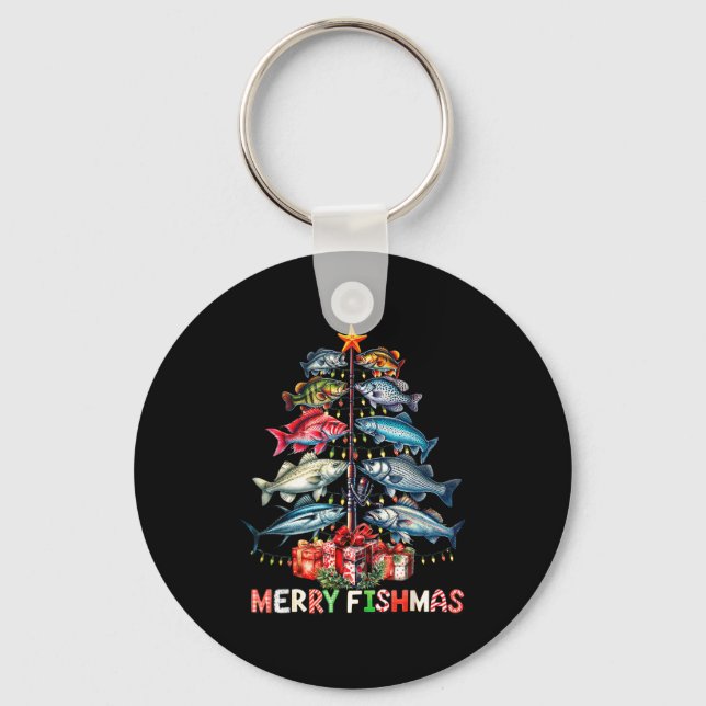 Porte-clés Merry Fishmas Funny Christmas Tree Lights Fishing  (Recto)