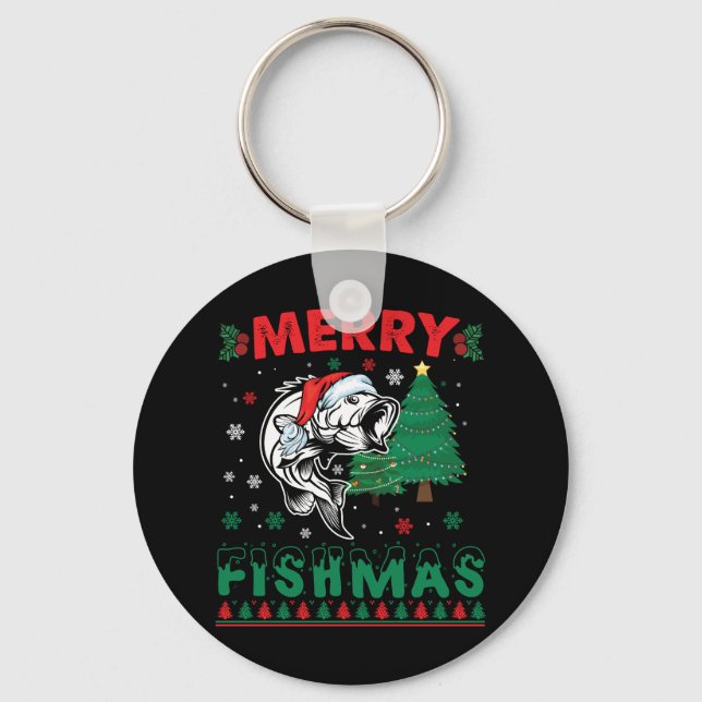 Porte-clés Merry Fishmas Pêche Papa Pêcheur Pêcheur Noël (Recto)