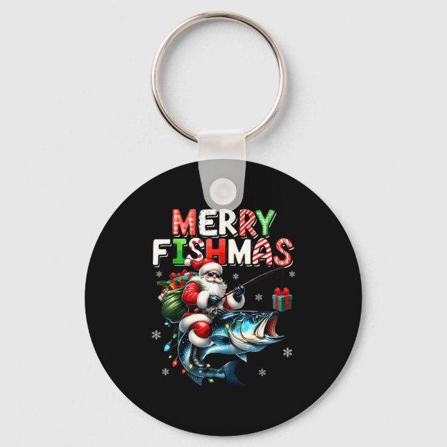 Porte-clés Merry Fishmas Santa Fishing Lovers Funny Fisherman (Recto)
