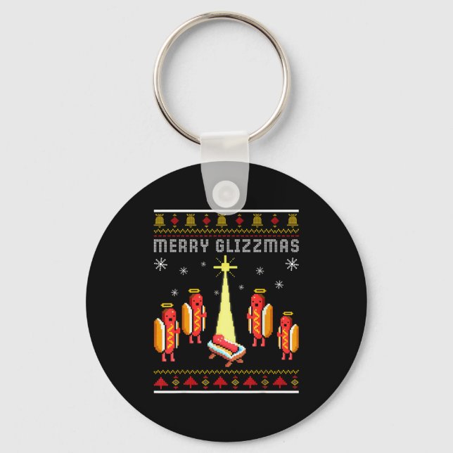 Porte-clés Merry Glizzmas Hot Dog Funny Ugly Christmas Sweate (Recto)