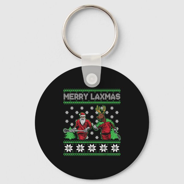 Porte-clés Merry Laxmas Funny Christmas Lacrosse Player Holid (Recto)