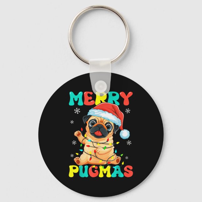 Porte-clés Merry Pugmas Pug Christmas Santa Pug Xmas Lights D (Recto)
