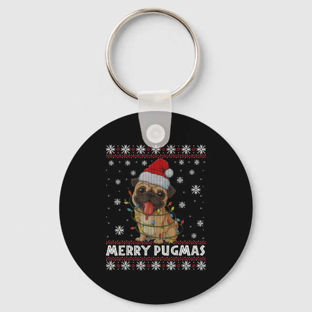 Porte-clés Merry Pugmas Ugly Christmas Sweater Cute Pug Dog  (Recto)