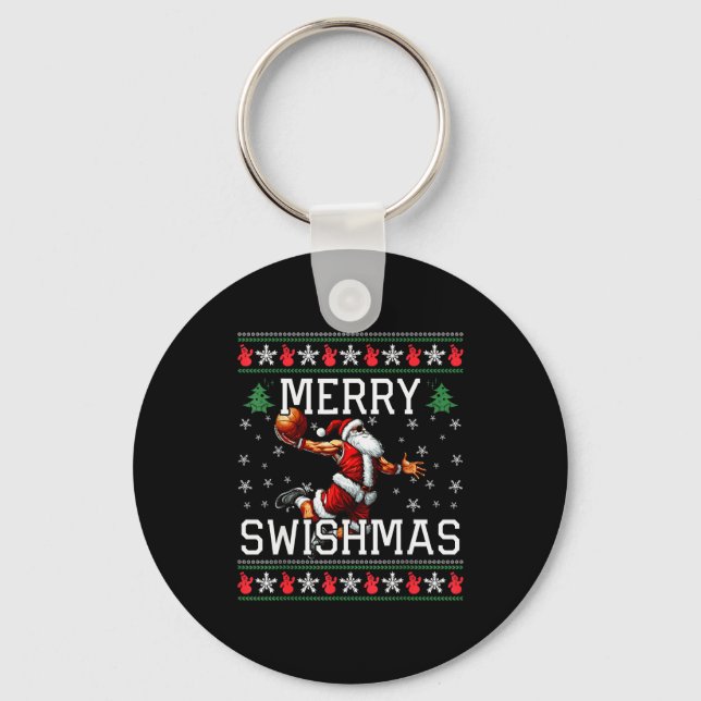Porte-clés Merry Swishmas Ugly Funny Christmas Basketball Chr (Recto)