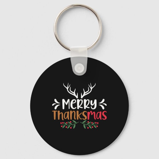 Porte-clés Merry Thanksmas Christmas Thanksgiving Turkey Sant (Recto)