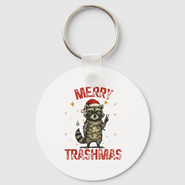 Porte-clés Merry Trashmas Raccoon Christmas Lights Funny Xmas (Recto)