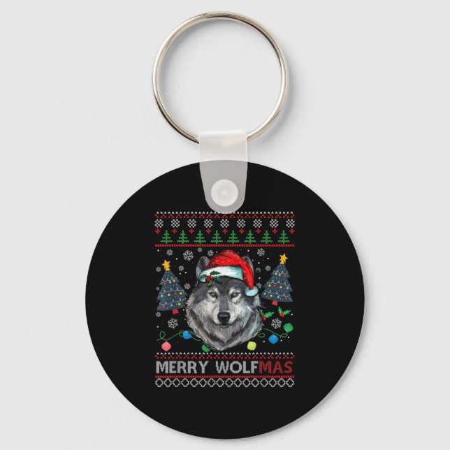 Porte-clés Merry Wolfmas Merry Christmas Wolf Ugly Sweater Fu (Recto)