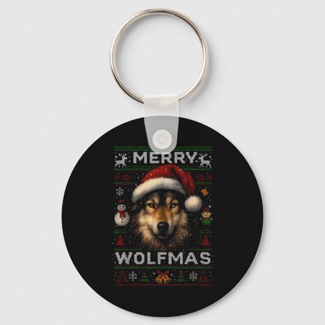 Porte-clés Merry Wolfmas Merry Christmas Wolf Ugly Sweater Fu (Recto)