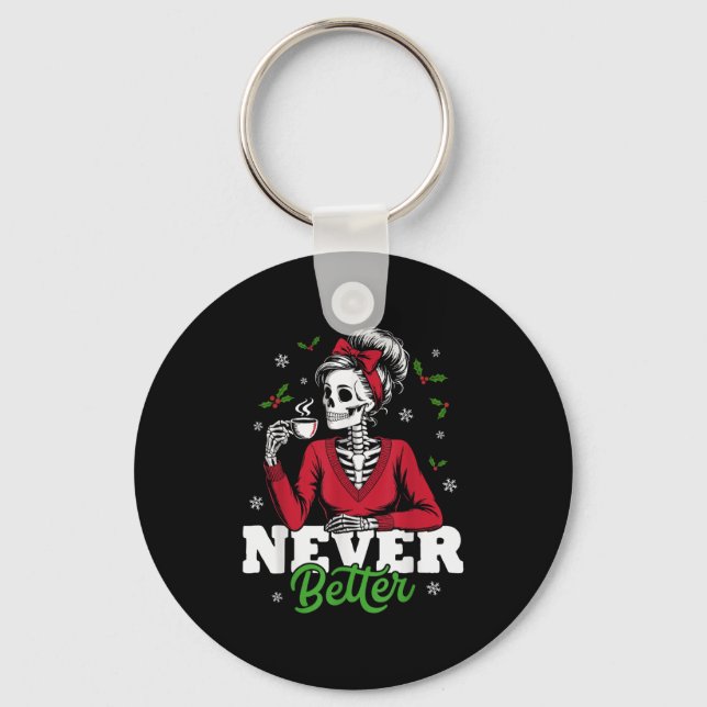 Porte-clés Messy Bun Skeleton Santa Coffee Xmas Funny Women S (Recto)