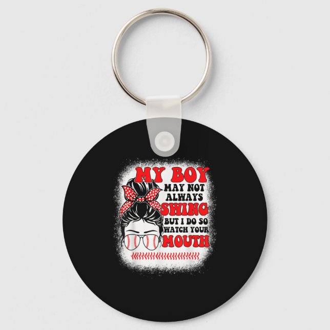 Porte-clés Messy Bun Softball Mom My Boy May Not Always Swing (Recto)