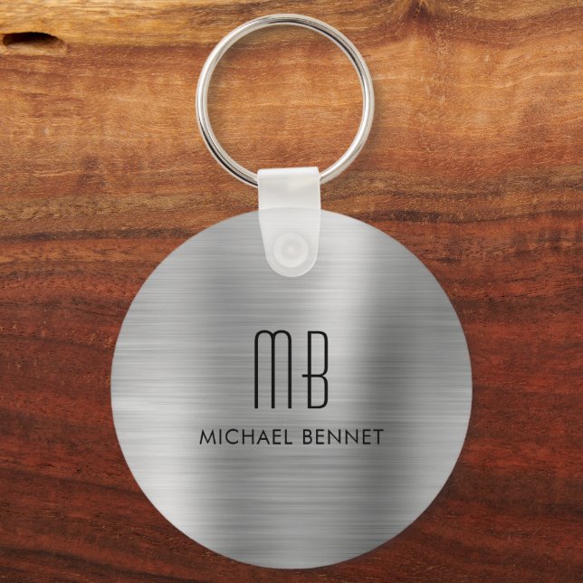 Porte-clés Métal brossé faux gris argent Monogramme (Recto)