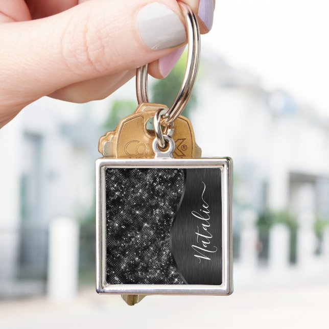 Porte-clés Metallic Black Glitter Personalized (Créateur téléchargé)