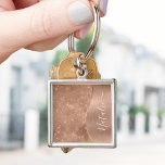 Porte-clés Metallic Rose Gold Glitter Personalized<br><div class="desc">Easily personalize this rose gold brushed metal and glamorous faux glitter patterned keychain with your own custom name.</div>