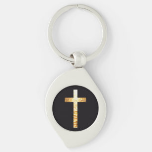 Porte-clés métallique à croix simple noir et or