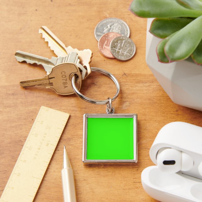 Porte-clés métallique carré vert néon (Bureau)