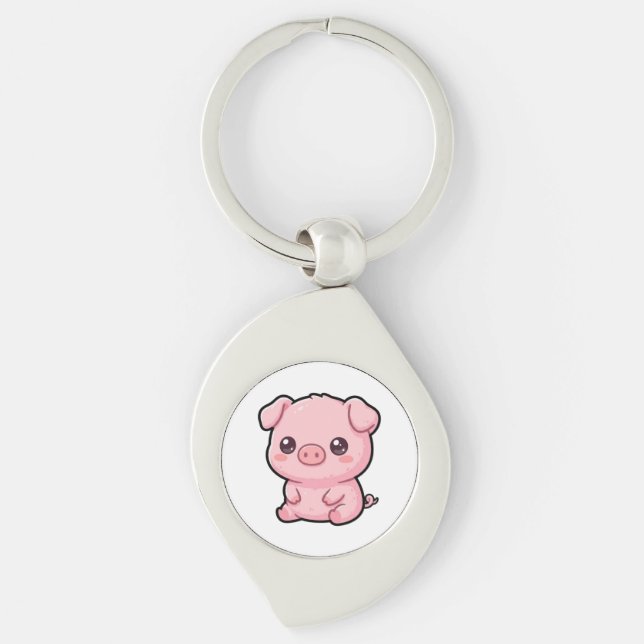 Porte-clés métallique en forme de bébé cochon mign (Devant)