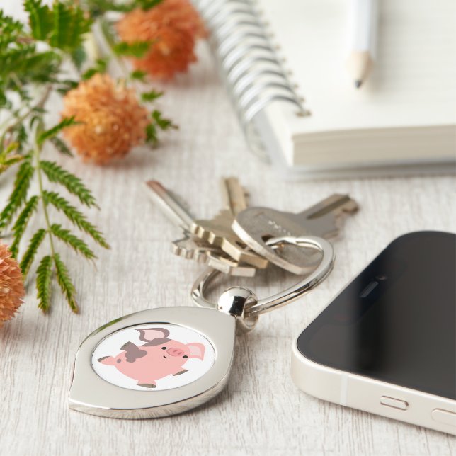 Porte-clés métallique en forme de cochon de dessin (Côté )