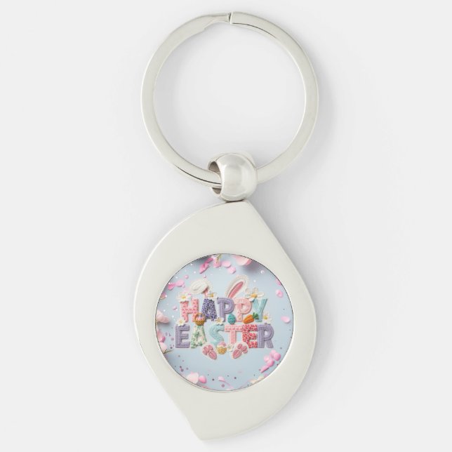 Porte-clés métallique Joyeuses Pâques (Devant)