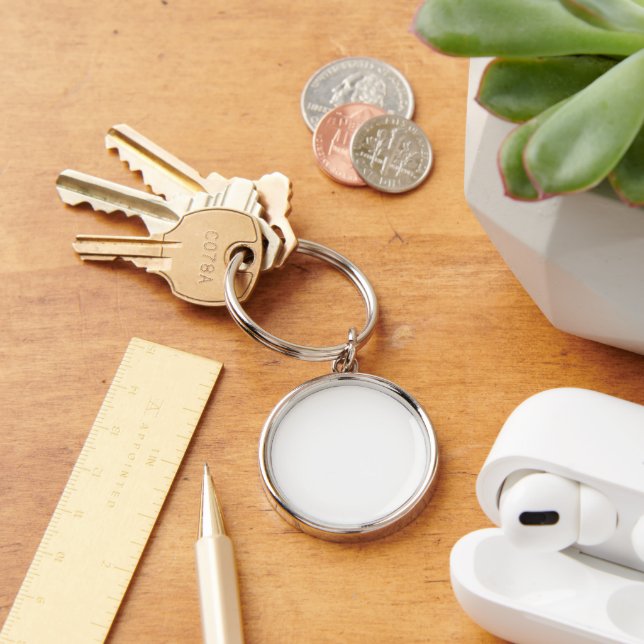 Porte-clés métallique rond blanc (Bureau)