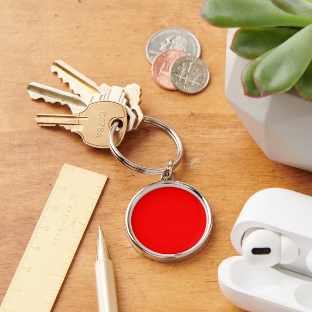 Porte-clés métallique rond rouge (Bureau)
